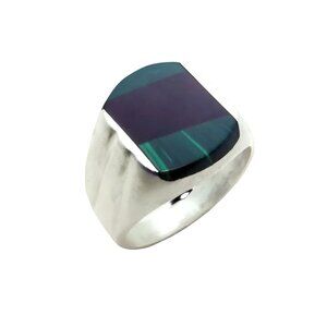 Vintage Men's Sterling Silver Taxco Mexico Malachite & Black Onyx Ring Size 11